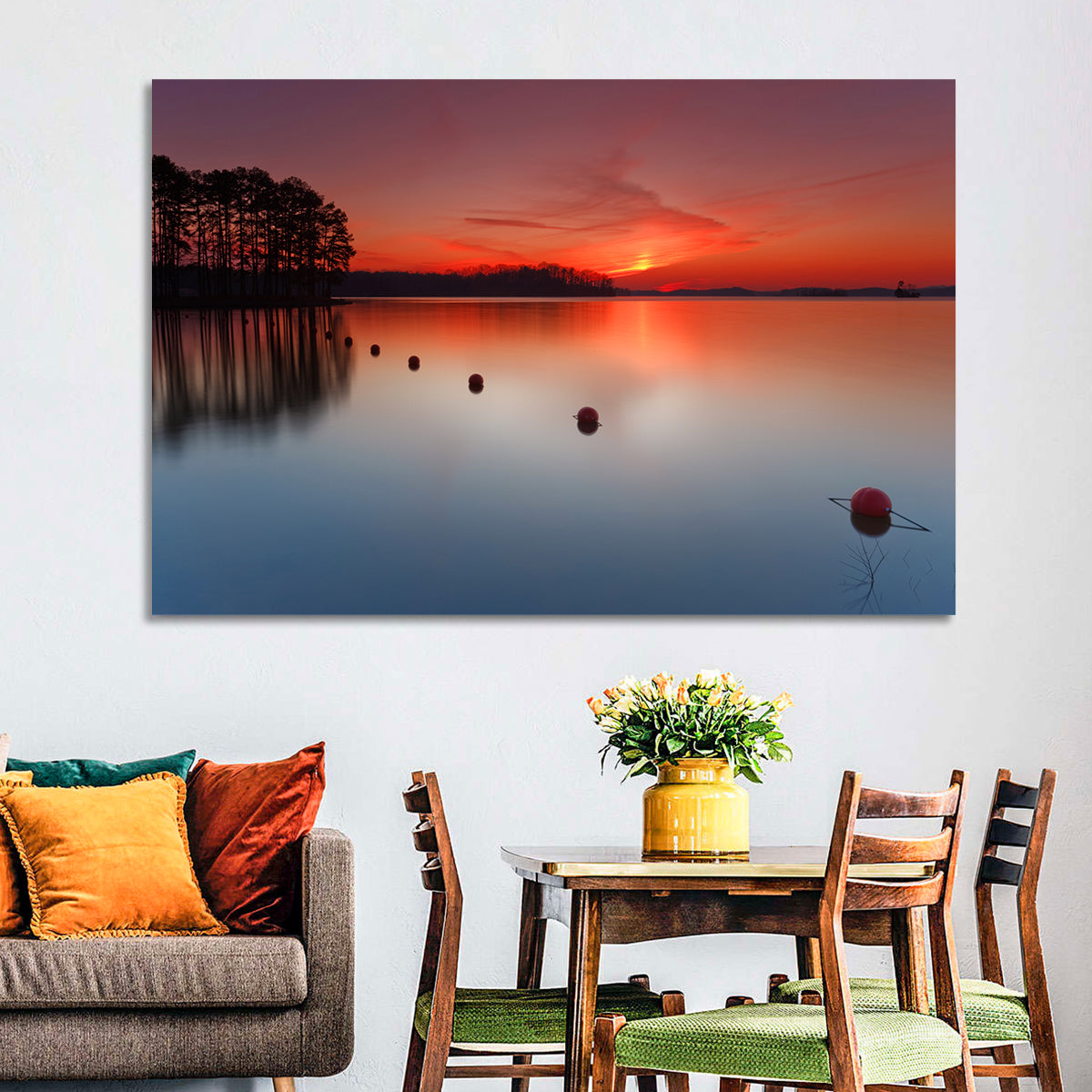 Lake Lanier Buoys at Sunset Wall Art in a room, landscape