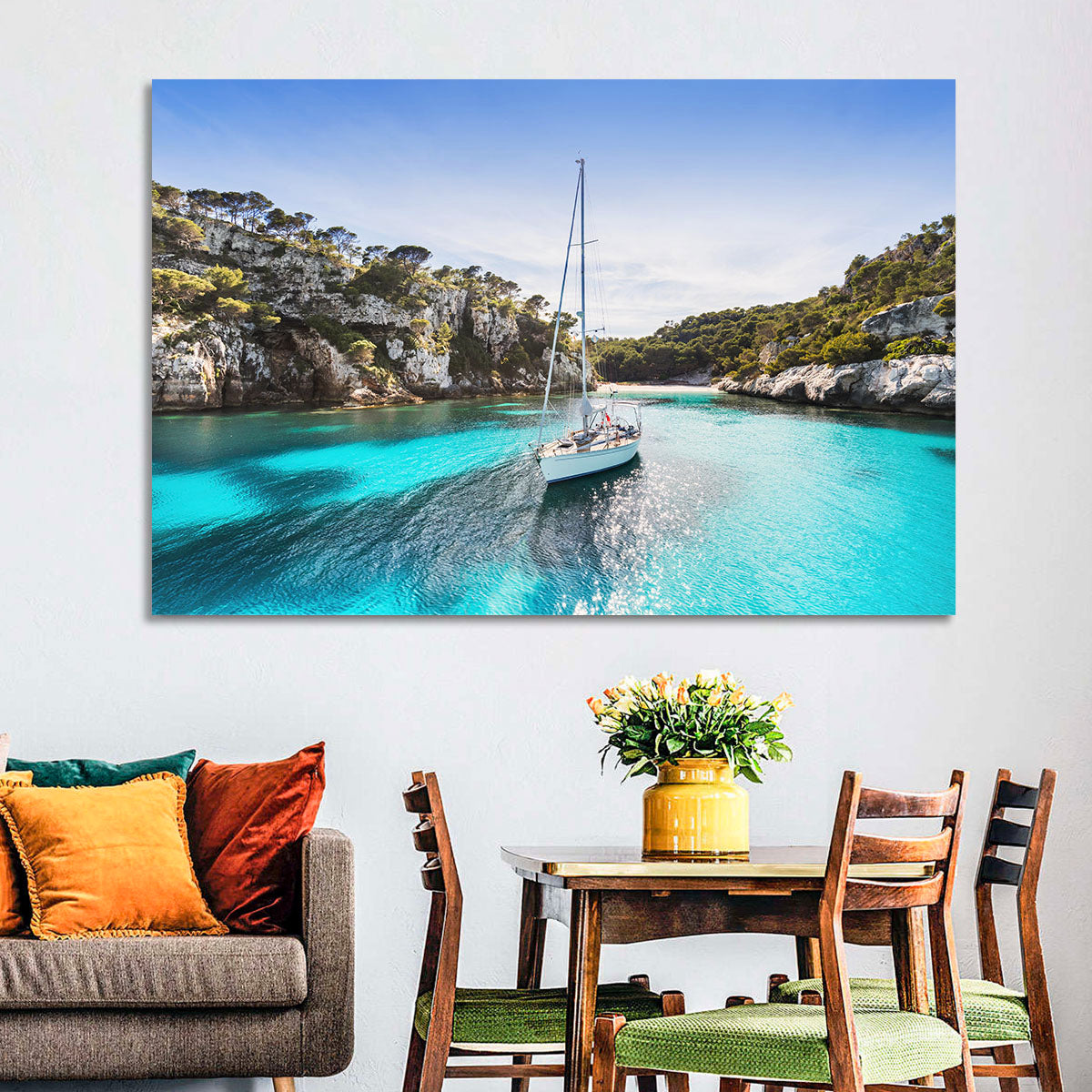 Menorca Cove Sailboat Wall Art