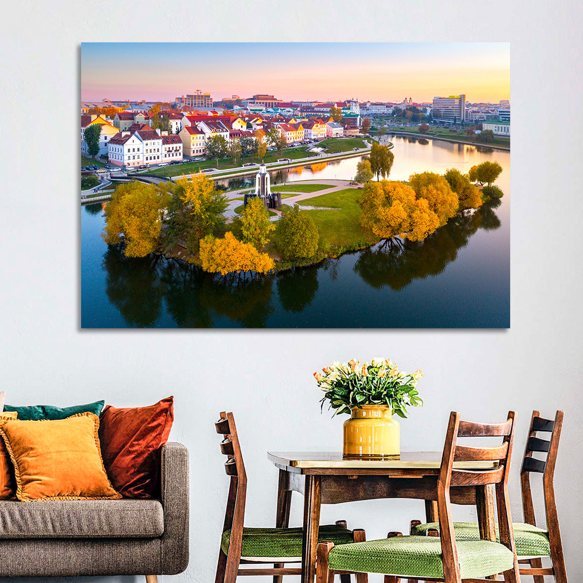 Minsk Island of Tears Golden Dusk Wall Art in a room, landscape