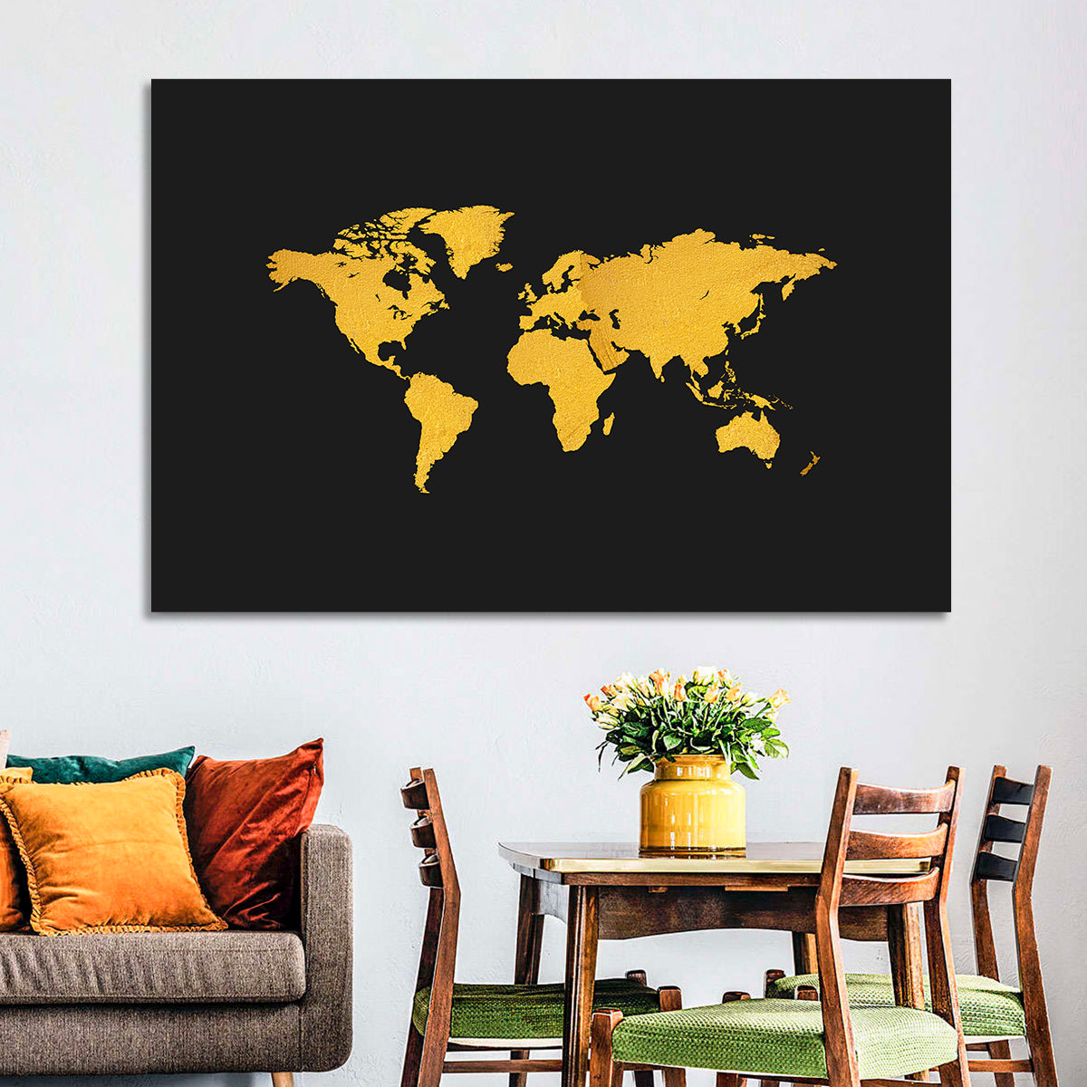 Gold Texture World Map Wall Art