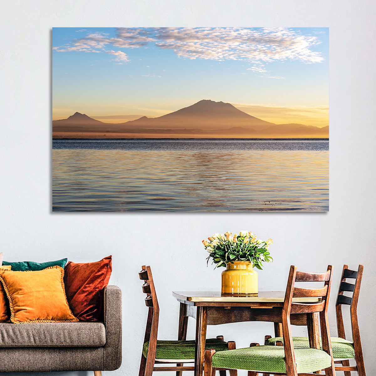 Mount Agung Sunrise Wall Art in a room, landscape