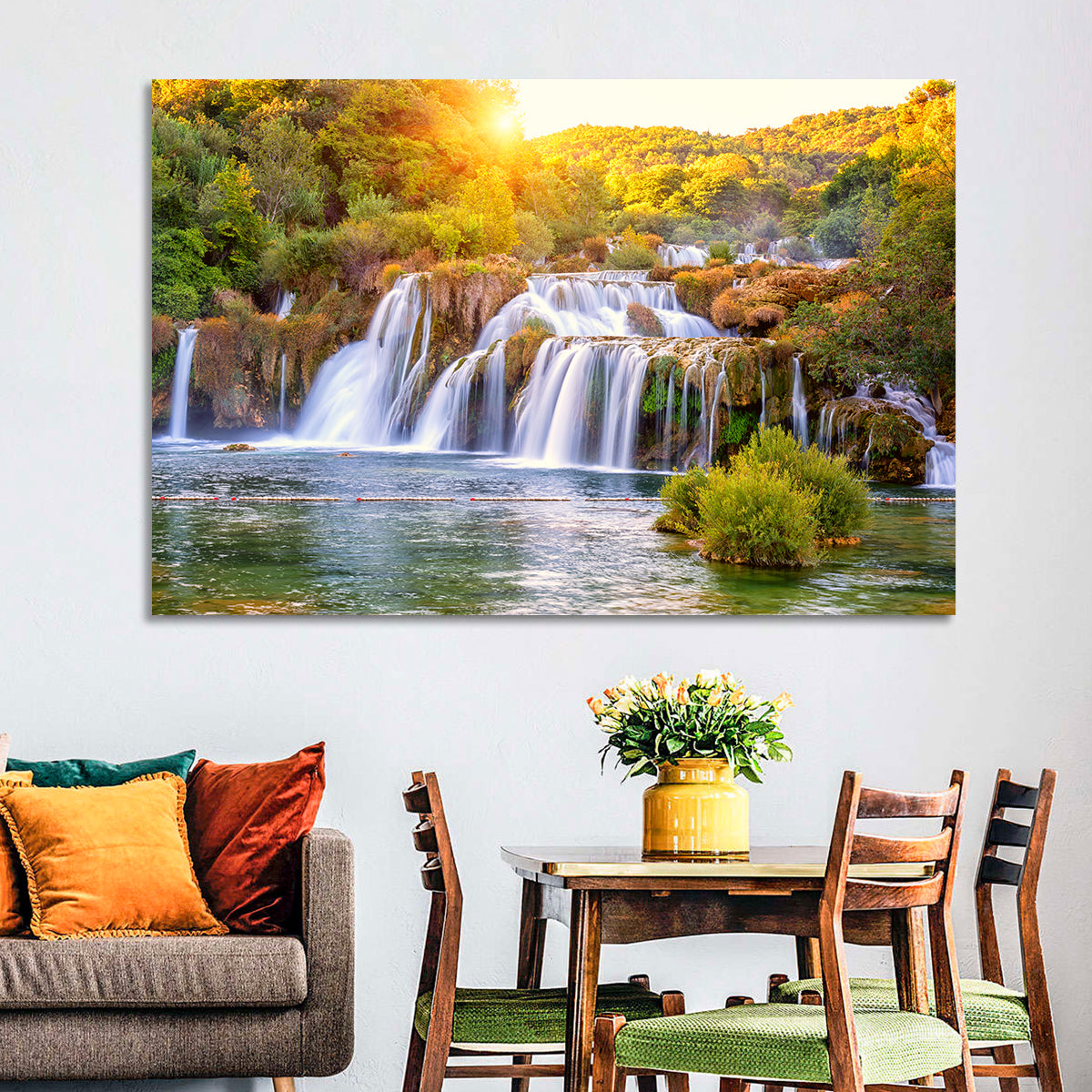 Skradinski Buk Waterfall at Golden Hour Wall Art in a room, landscape