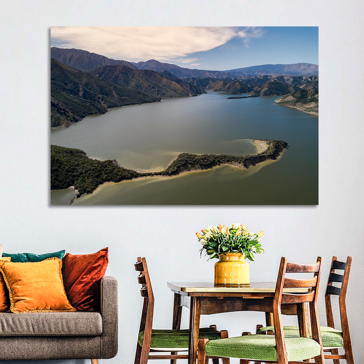 Pyramid Lake Aerial View Wall Art in a room, landscape