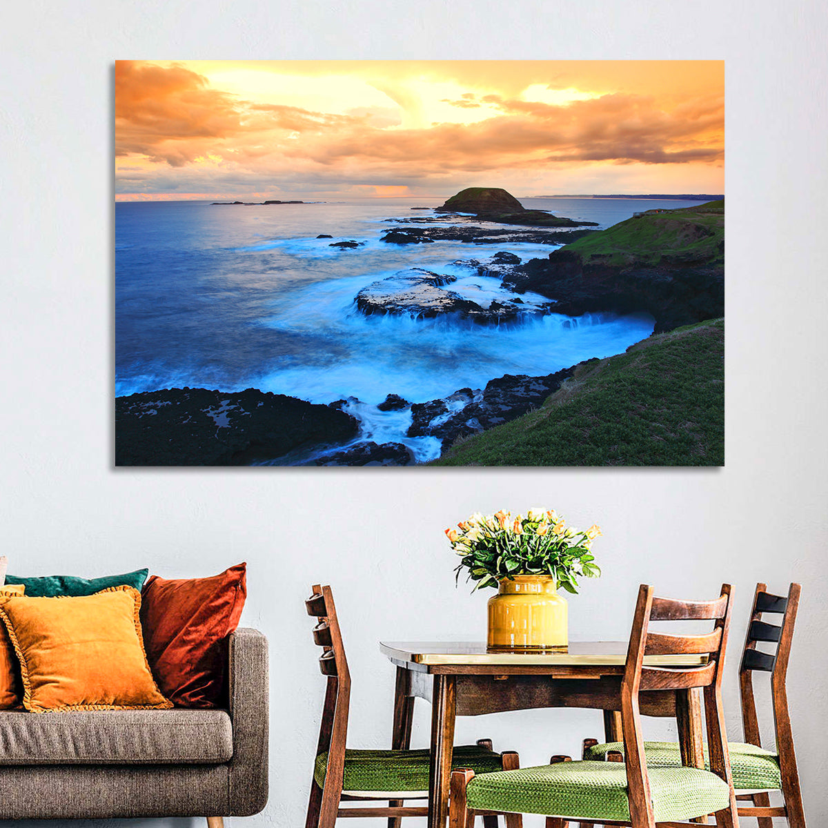 Phillip Island Cliffs at Sunset Wall Art in a room, landscape
