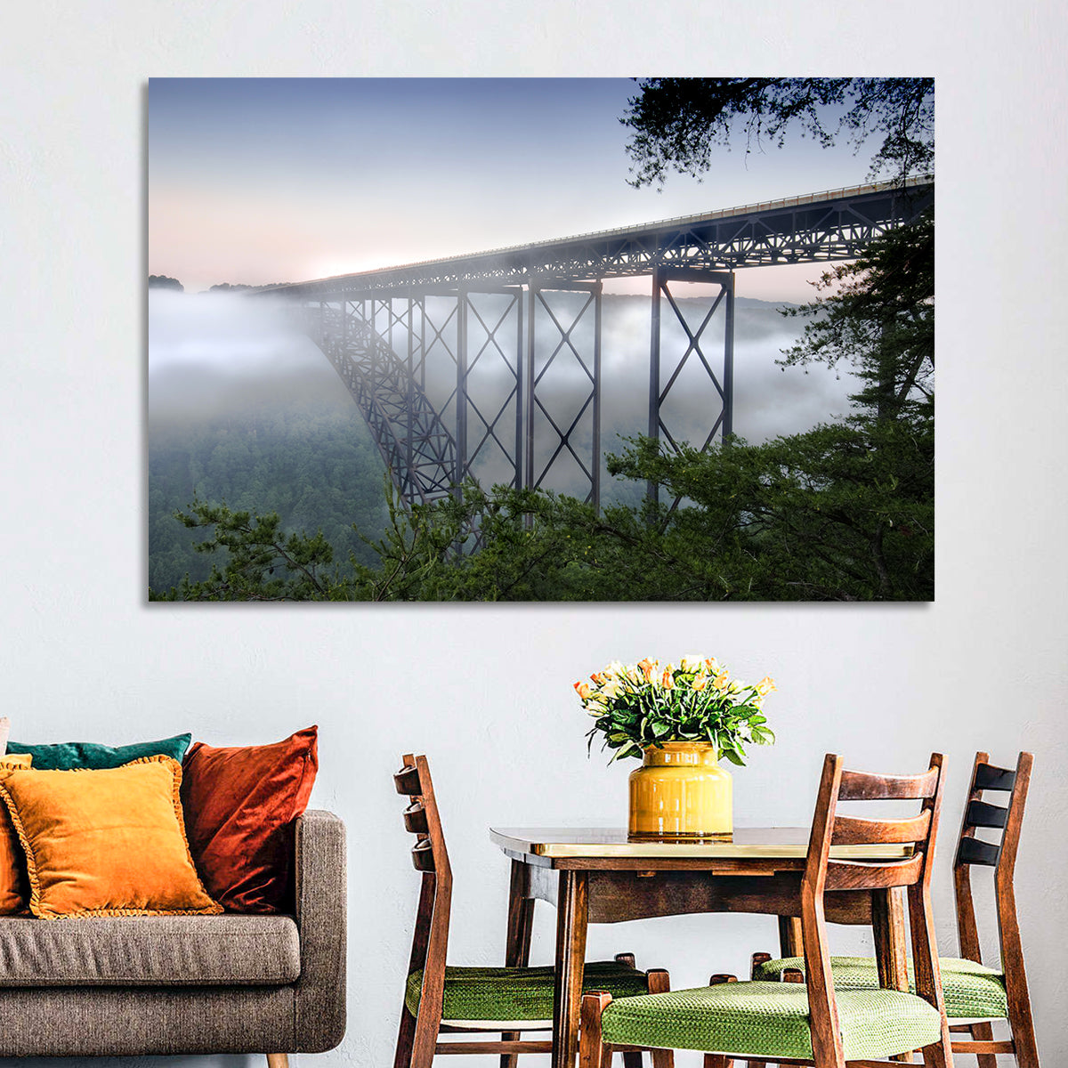 New River Gorge Bridge at Dawn Wall Art in a room, landscape