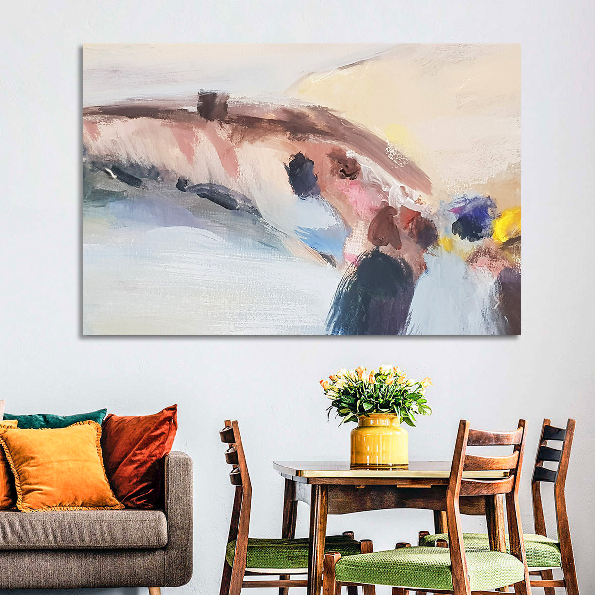 Abstract Mountain Waterfall Wall Art in a room, landscape