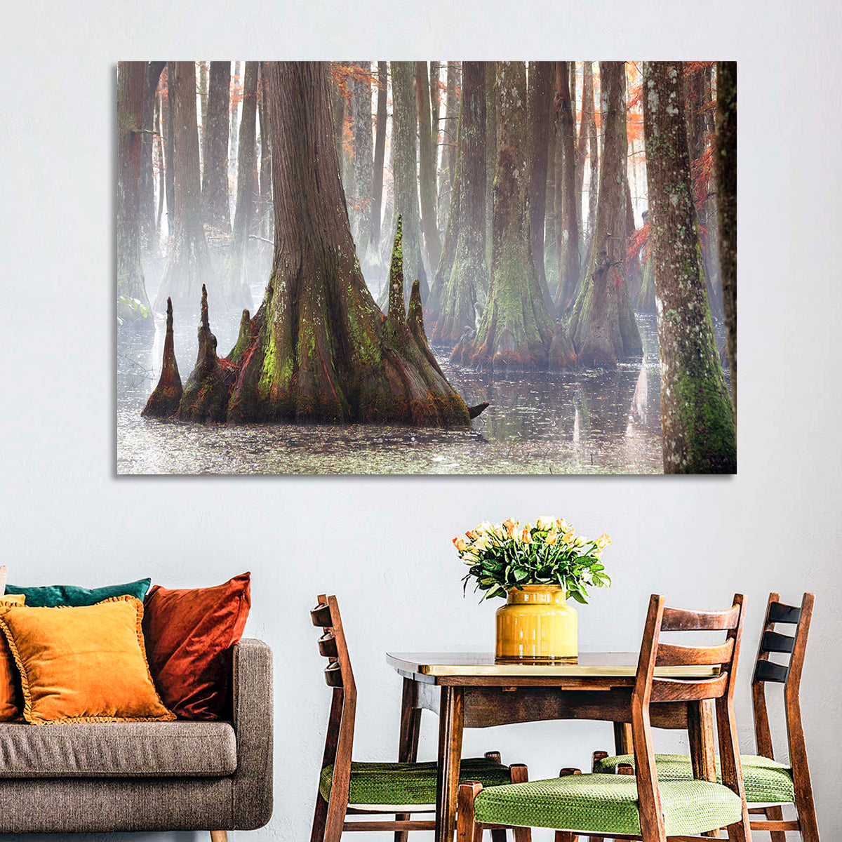 Chicot State Park Morning Fog Wall Art in a room, landscape