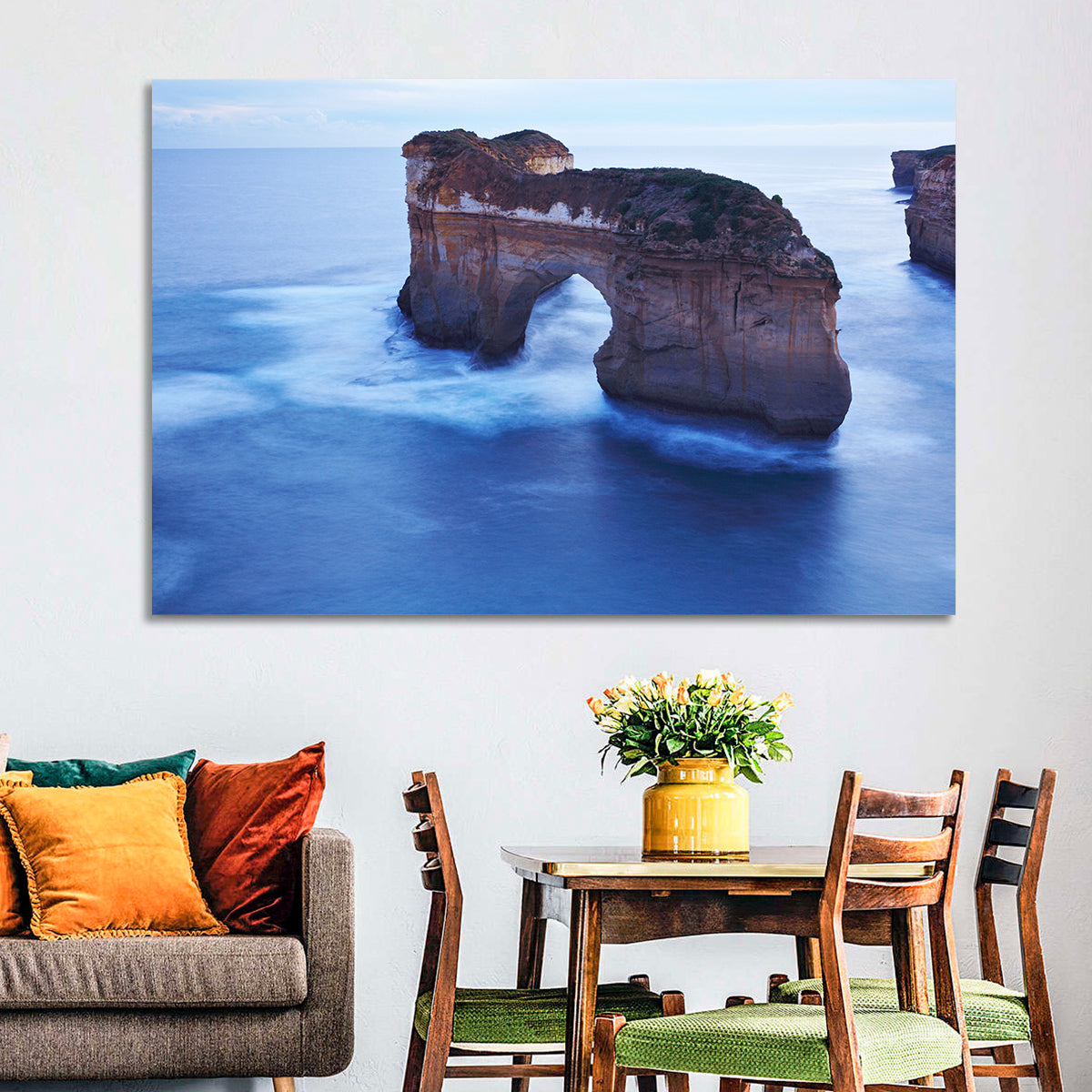 London Arch Ocean Cliffs at Dawn Wall Art in a room, landscape