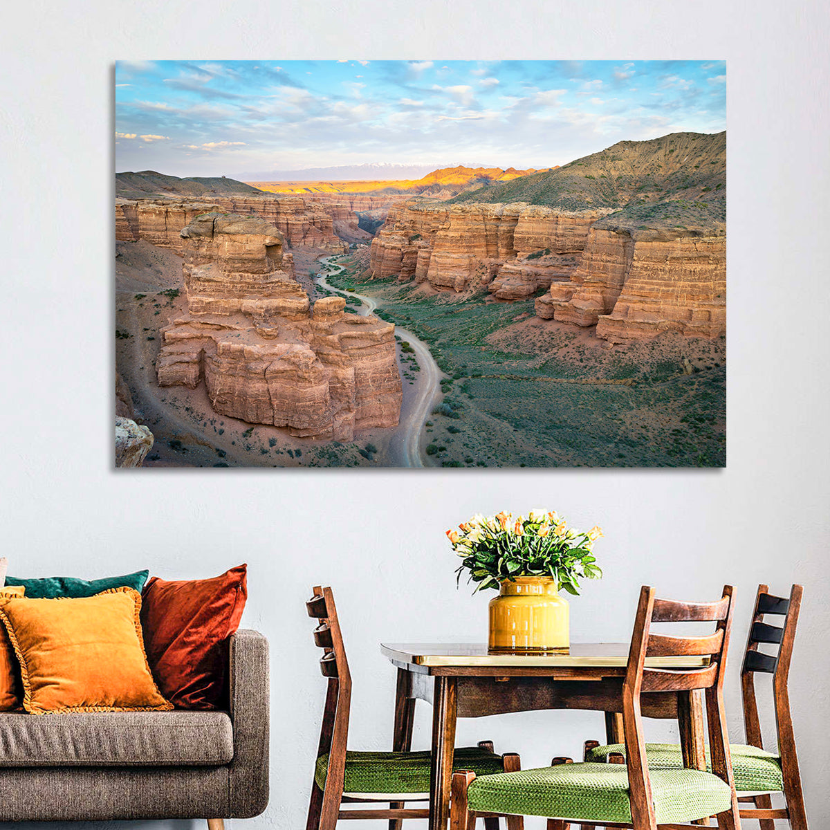 Charyn Canyon at Golden Hour Wall Art in a room, landscape