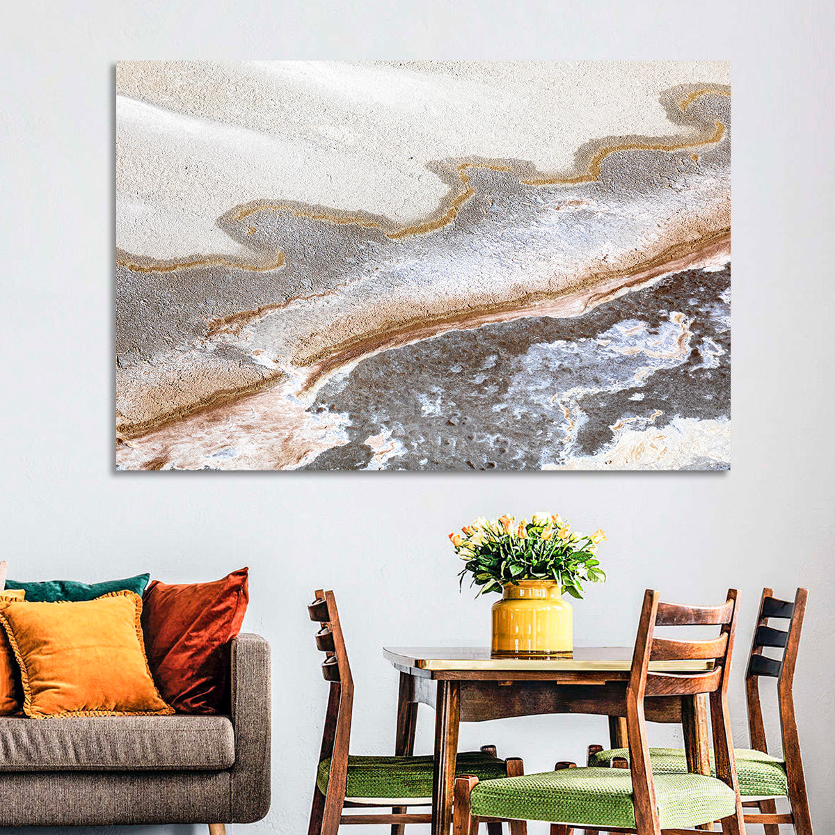 Lake Eyre Salt Flats Wall Art in a room, landscape