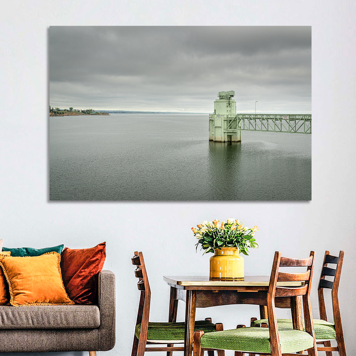 Lake Mcconaughy Intake Tower Wall Art in a room, landscape