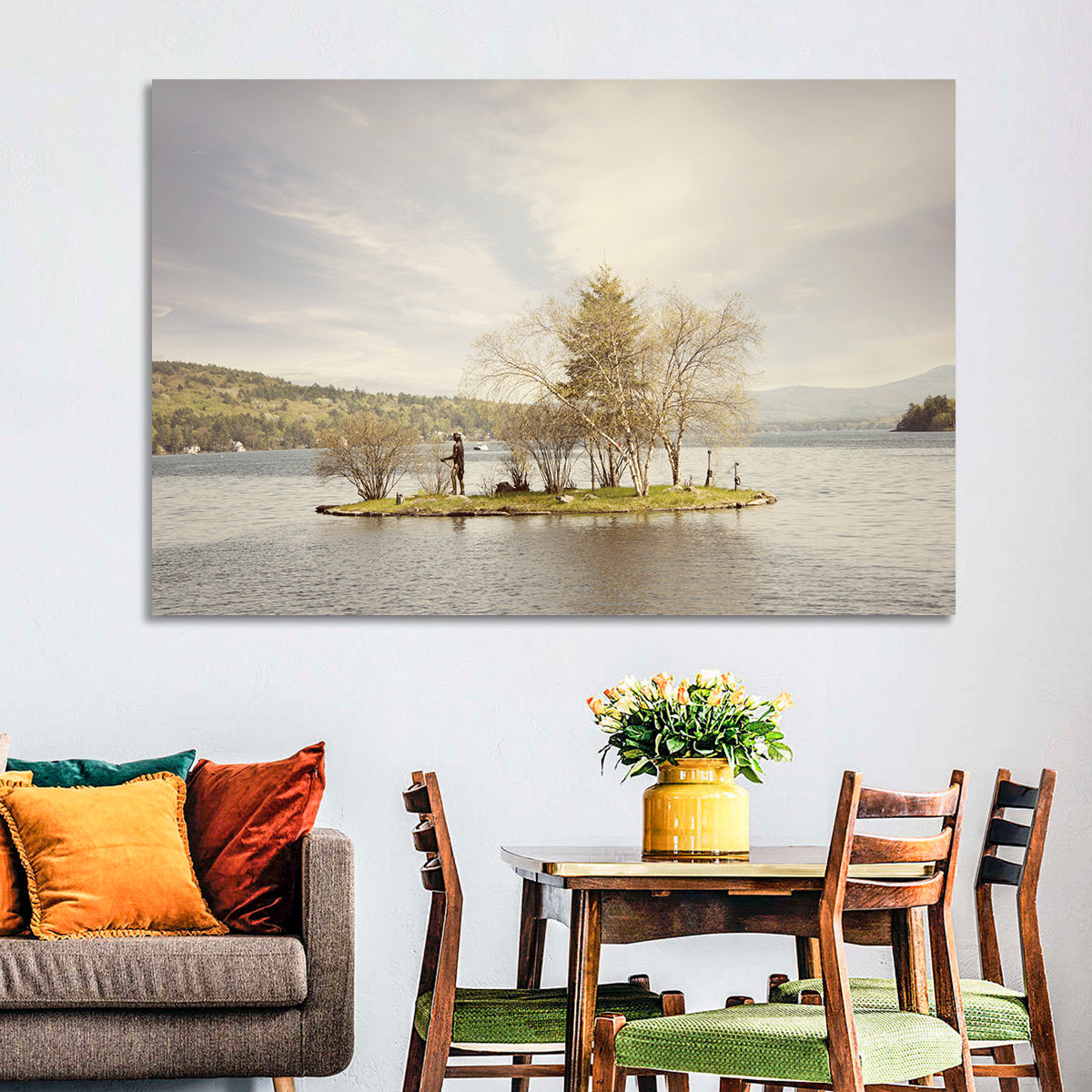 Lake Winnipesaukee Wall Art in a room, landscape