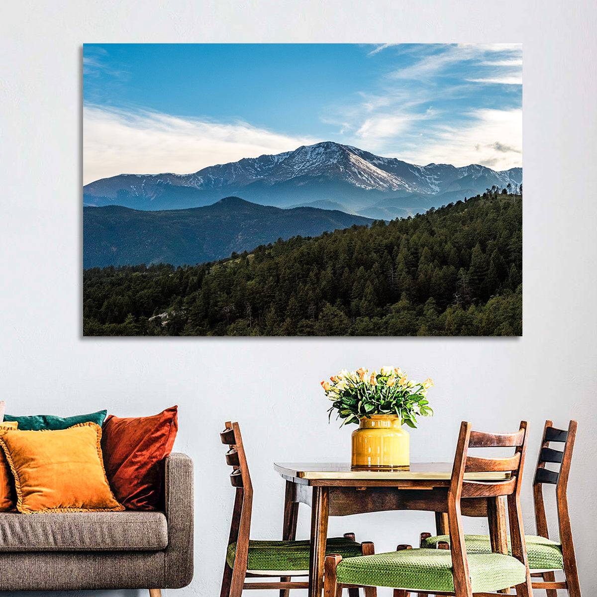 Pikes Peak Mountain Landscape Wall Art in a room, landscape
