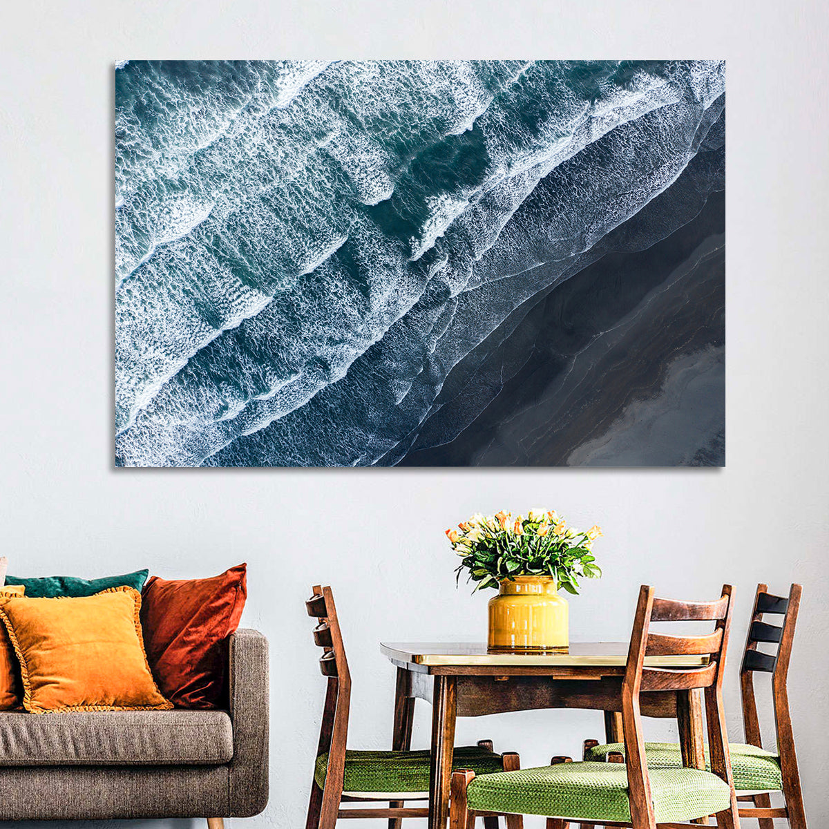 Volcanic Surf on Black Sand Wall Art in a room, landscape