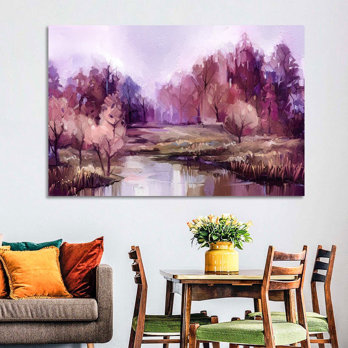 Lavender Autumn Forest Watercolor Wall Art