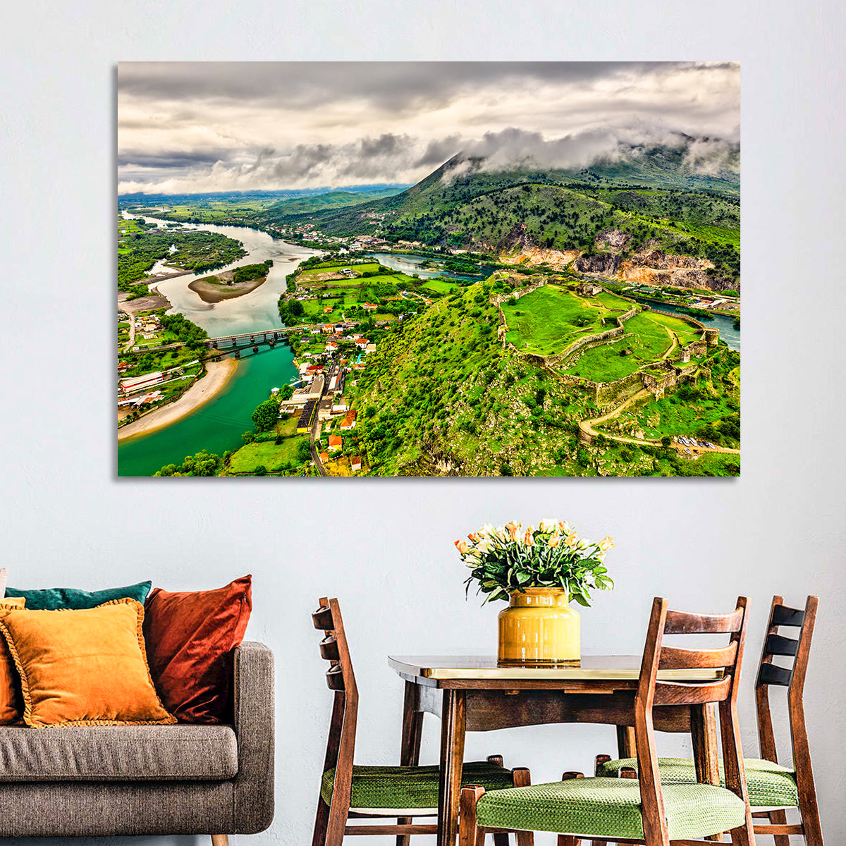 Rozafa Castle River Valley View Wall Art in a room, landscape