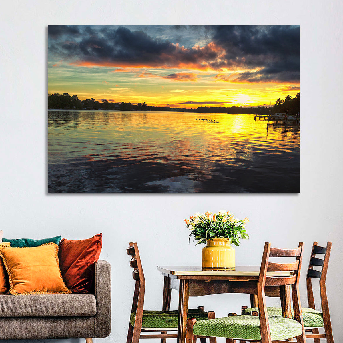 Lake Marion Sunset Wall Art in a room, landscape