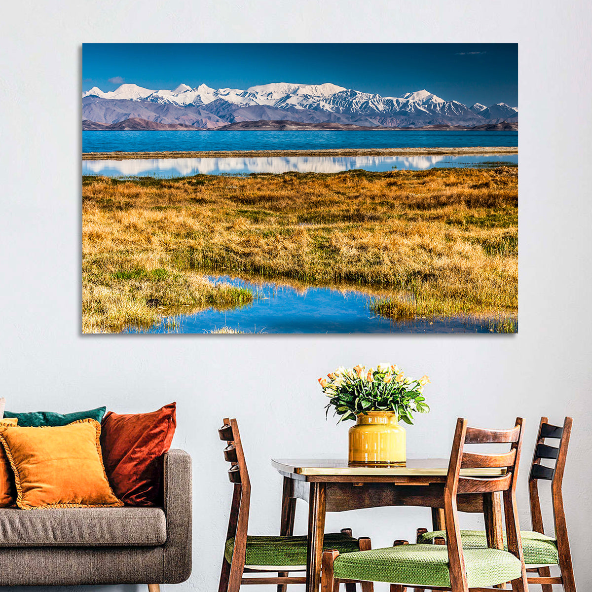 Karakul Lake Reflections Wall Art in a room, landscape