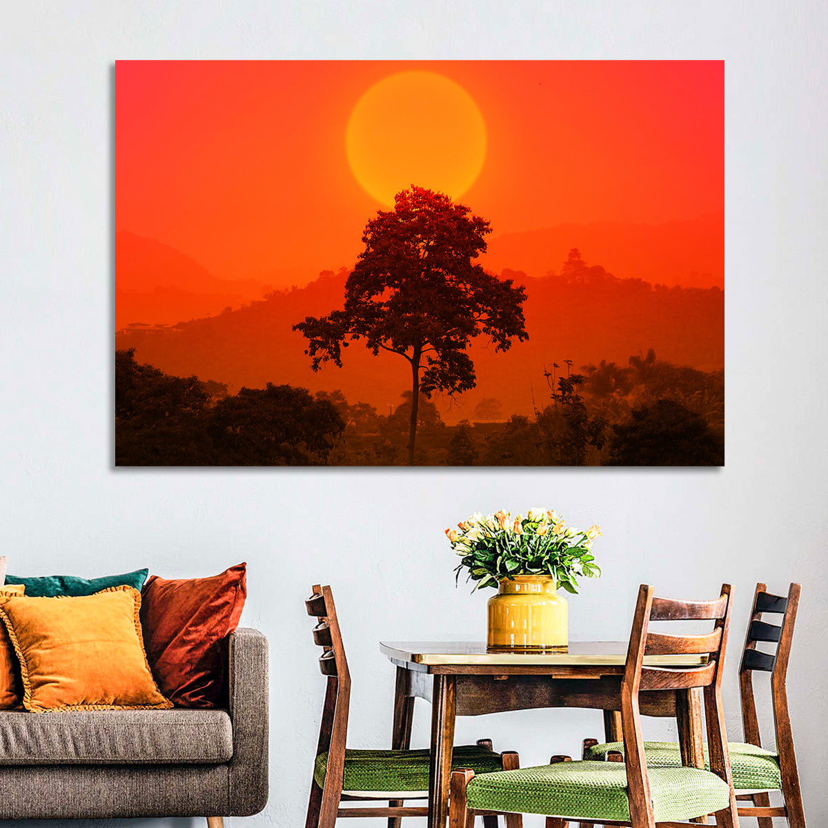 African Summer Sunset Wall Art in a room, landscape