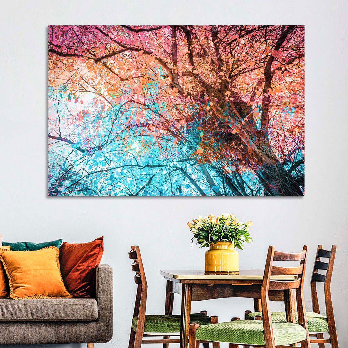 Autumn Canopy Abstract Wall Art in a room, landscape