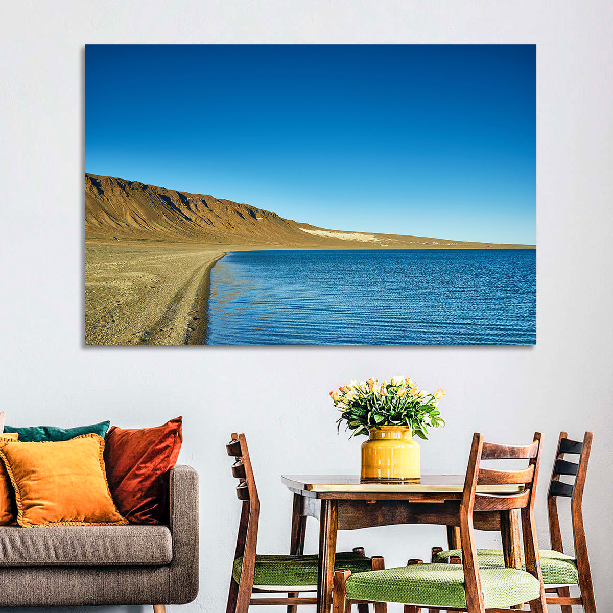 Khyargas Nuur Shoreline Wall Art in a room, landscape