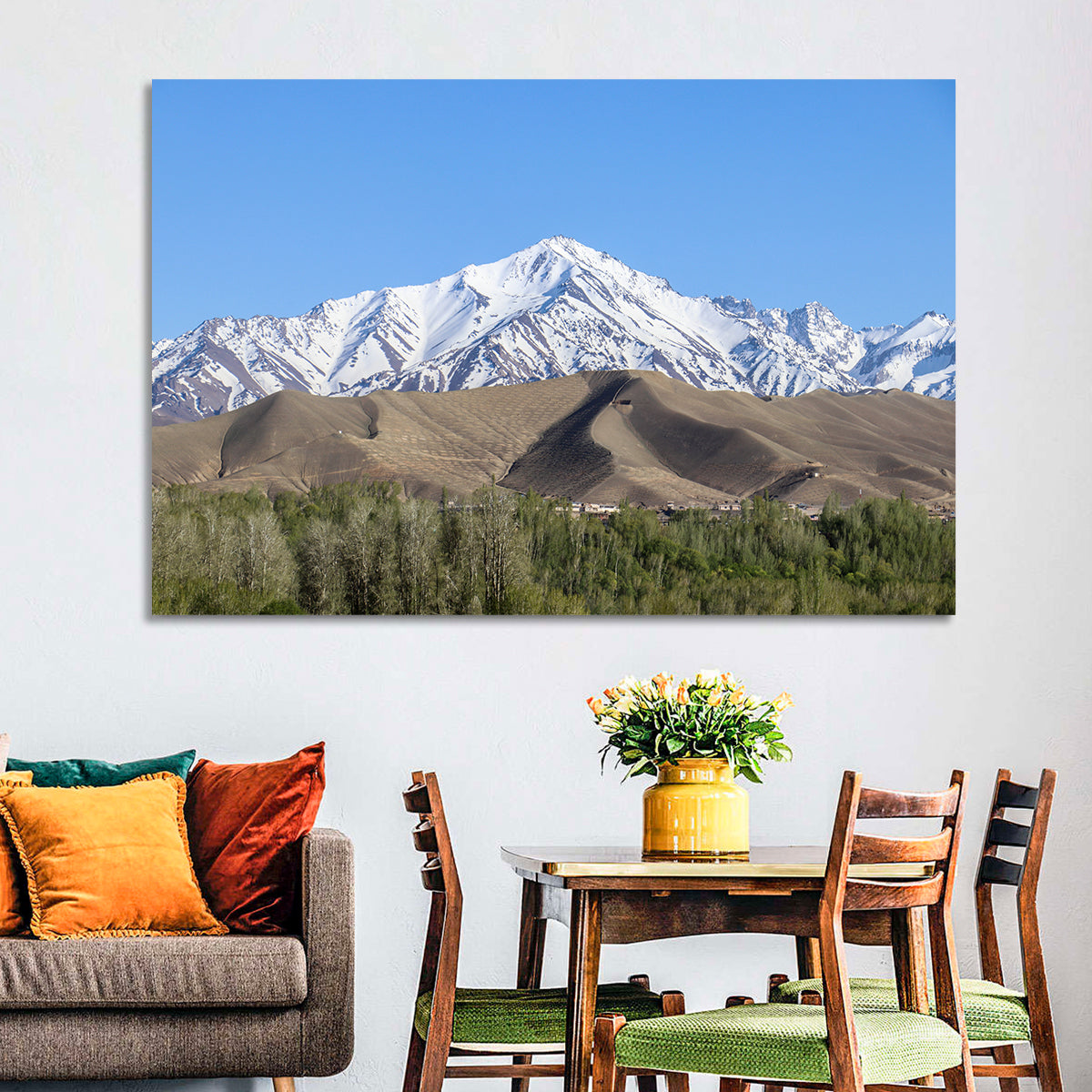 Afghan Snow-capped Peaks Above Forested Foothills Wall Art