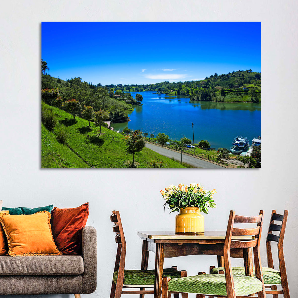 Santa Fe De Antioquia Lake View Wall Art in a room, landscape