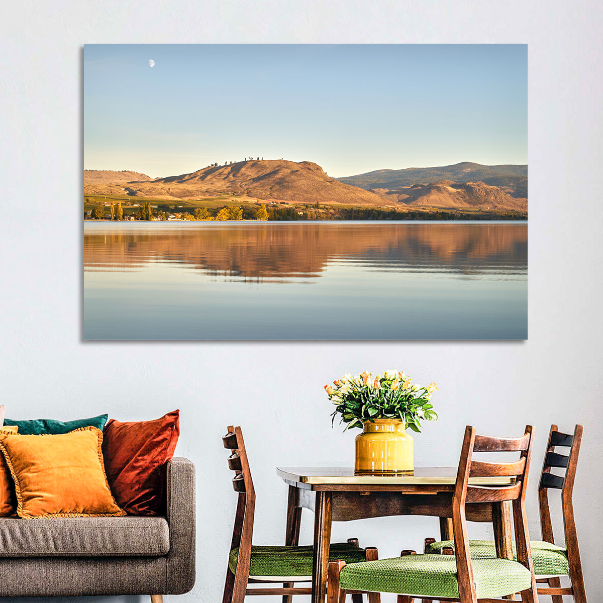 Osoyoos Lake Moonlit Reflection Wall Art in a room, landscape