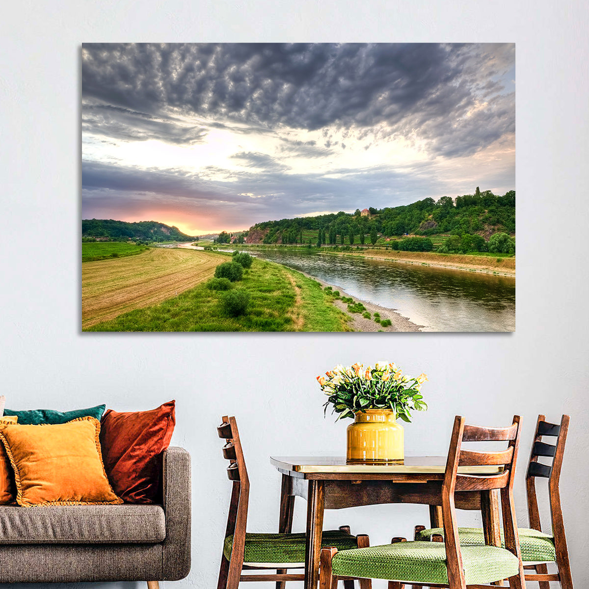 Elbe River at Golden Hour Wall Art in a room, landscape