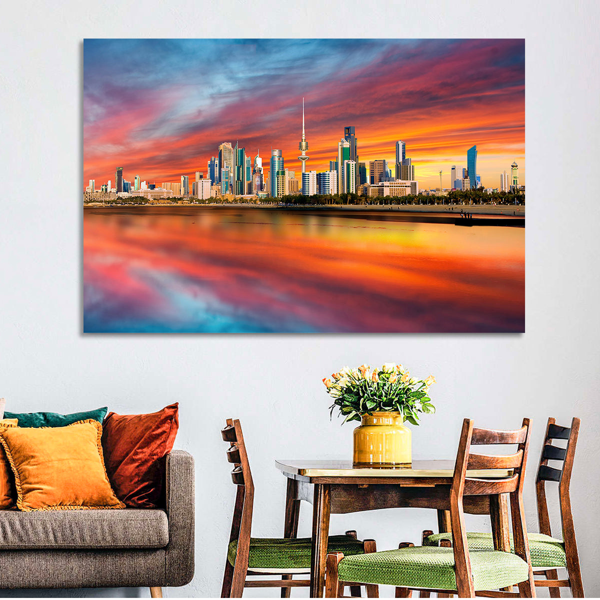 Shuwaikh Port at Dusk Wall Art in a room, landscape