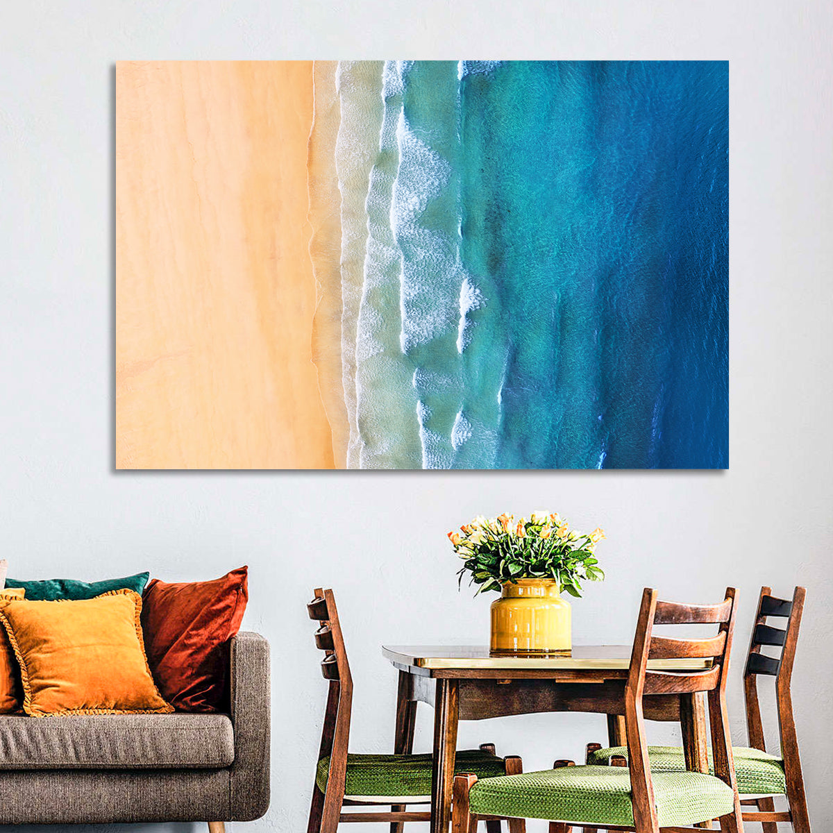 Aerial Iceland Coastline Wall Art in a room, landscape