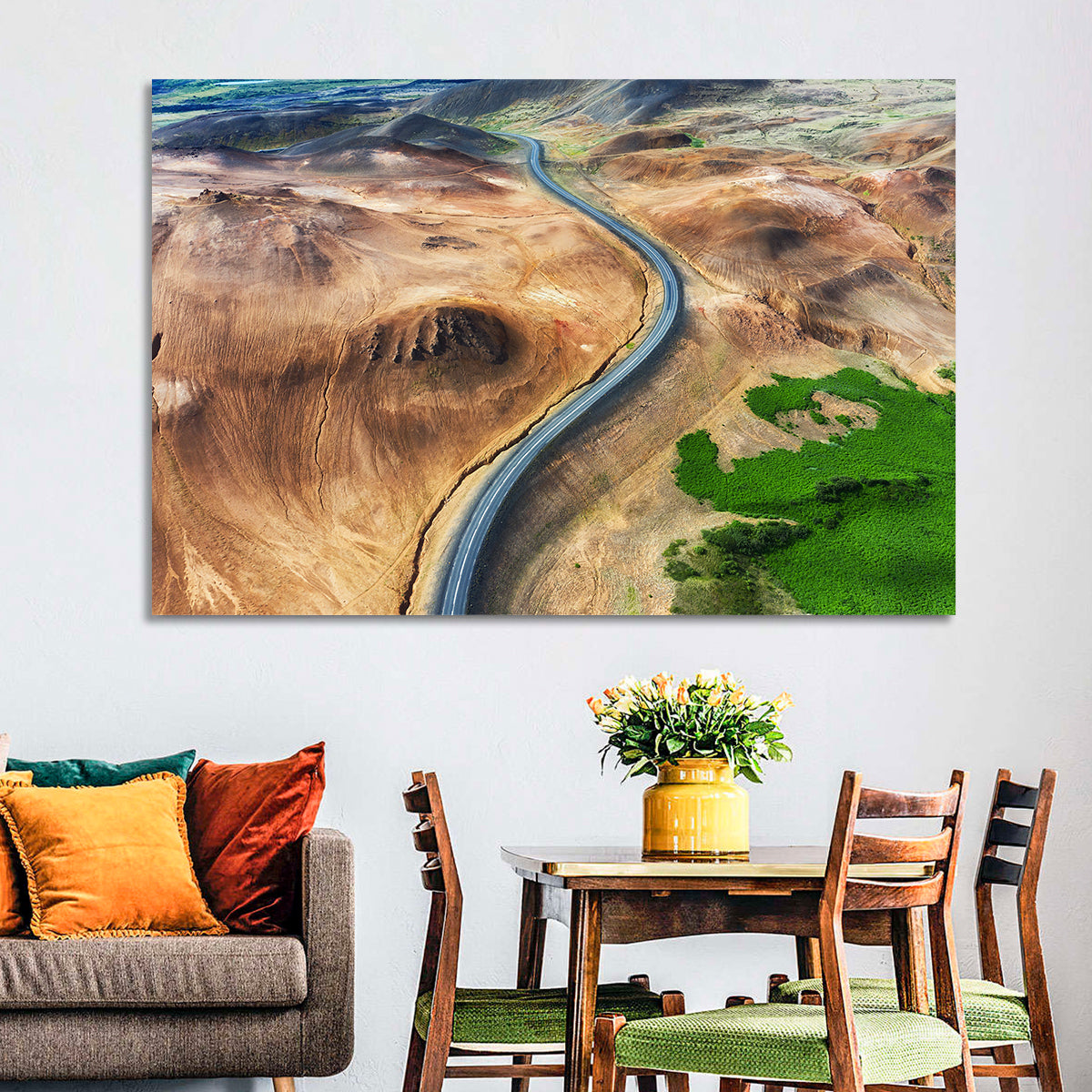 Winding Road in Geysers Valley Wall Art in a room, landscape
