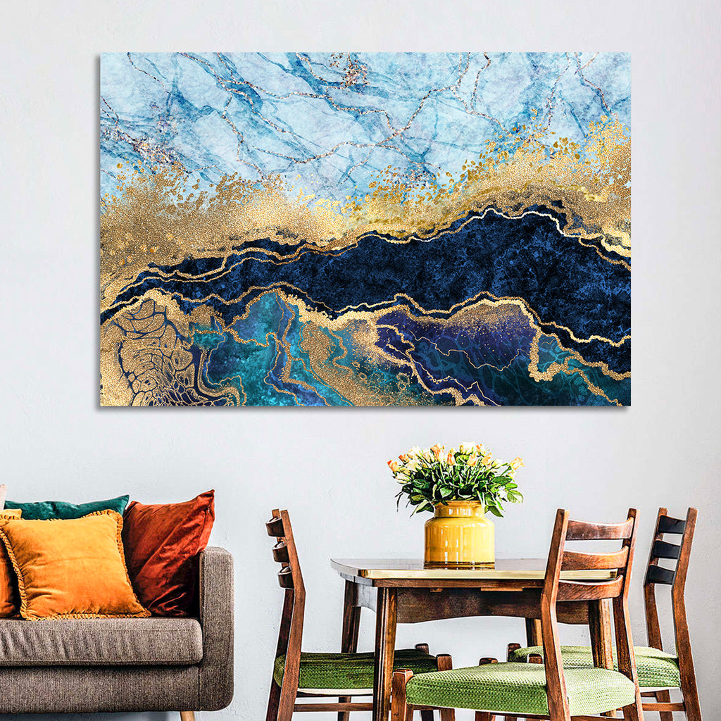 Blue Marble with Gold Veins Wall Art