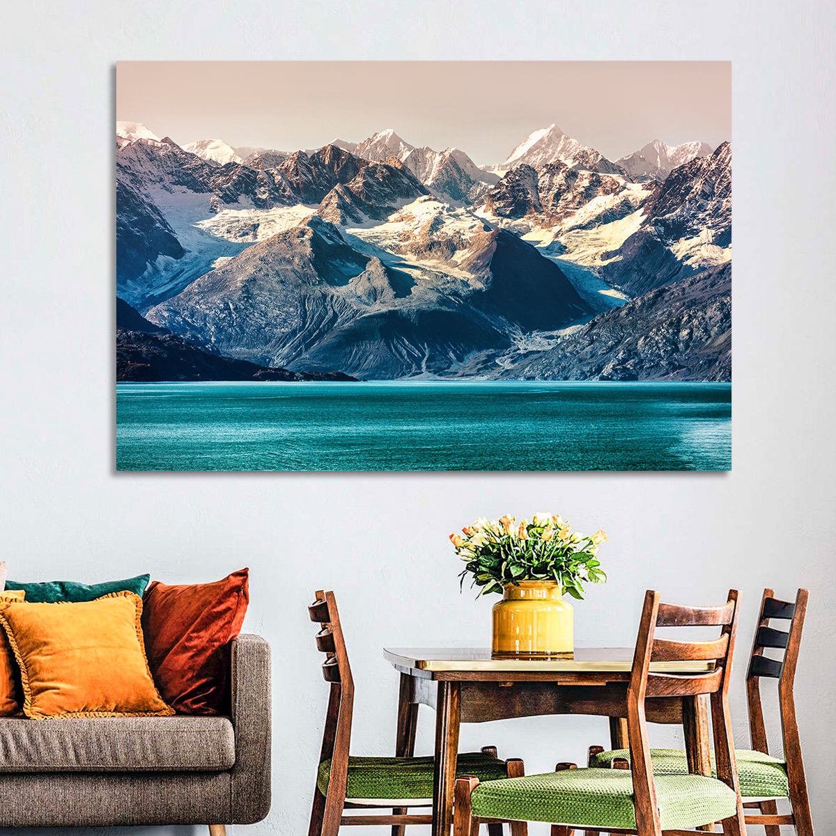 Glacier Bay Turquoise Waters Wall Art in a room, landscape