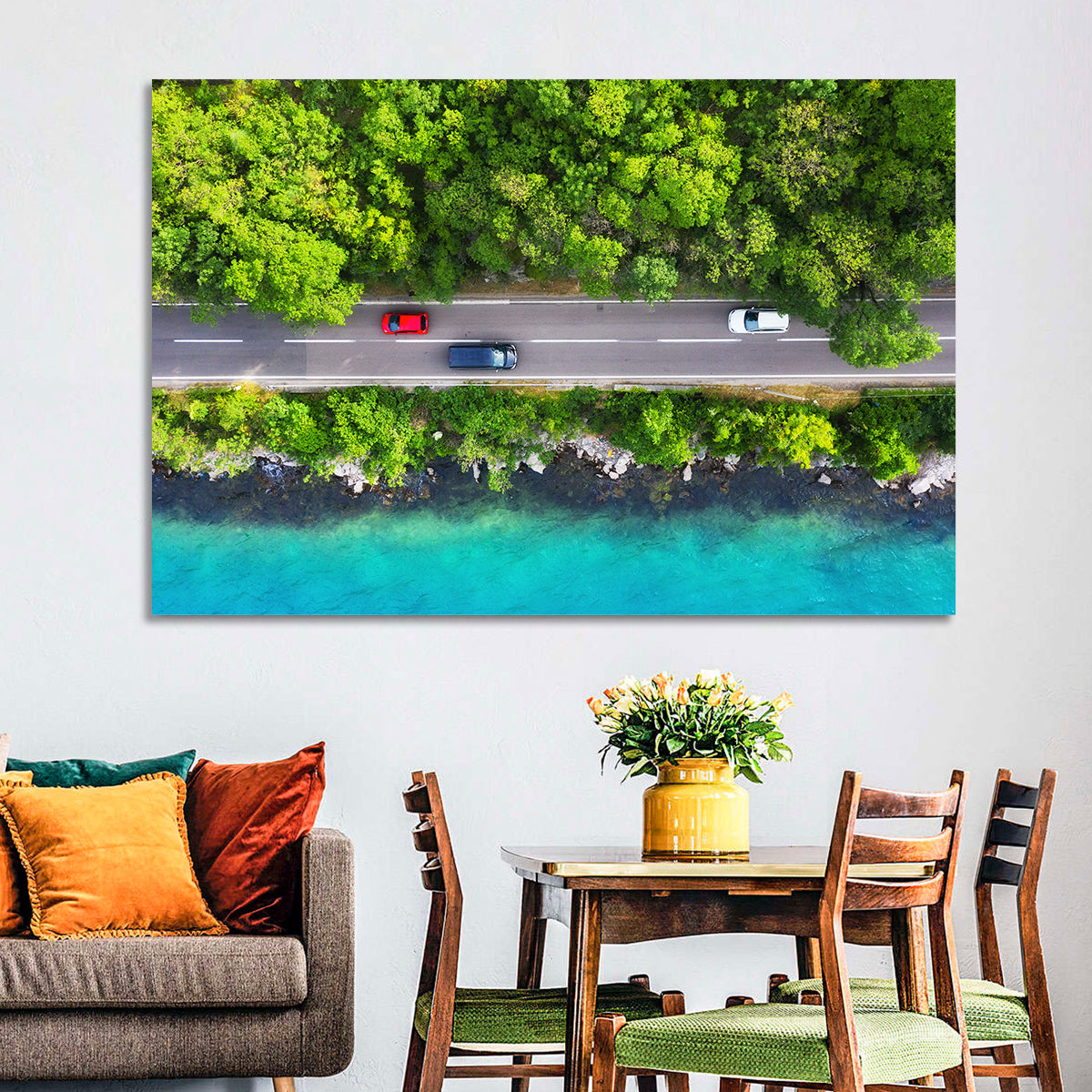 Sea Coast Highway Wall Art in a room, landscape