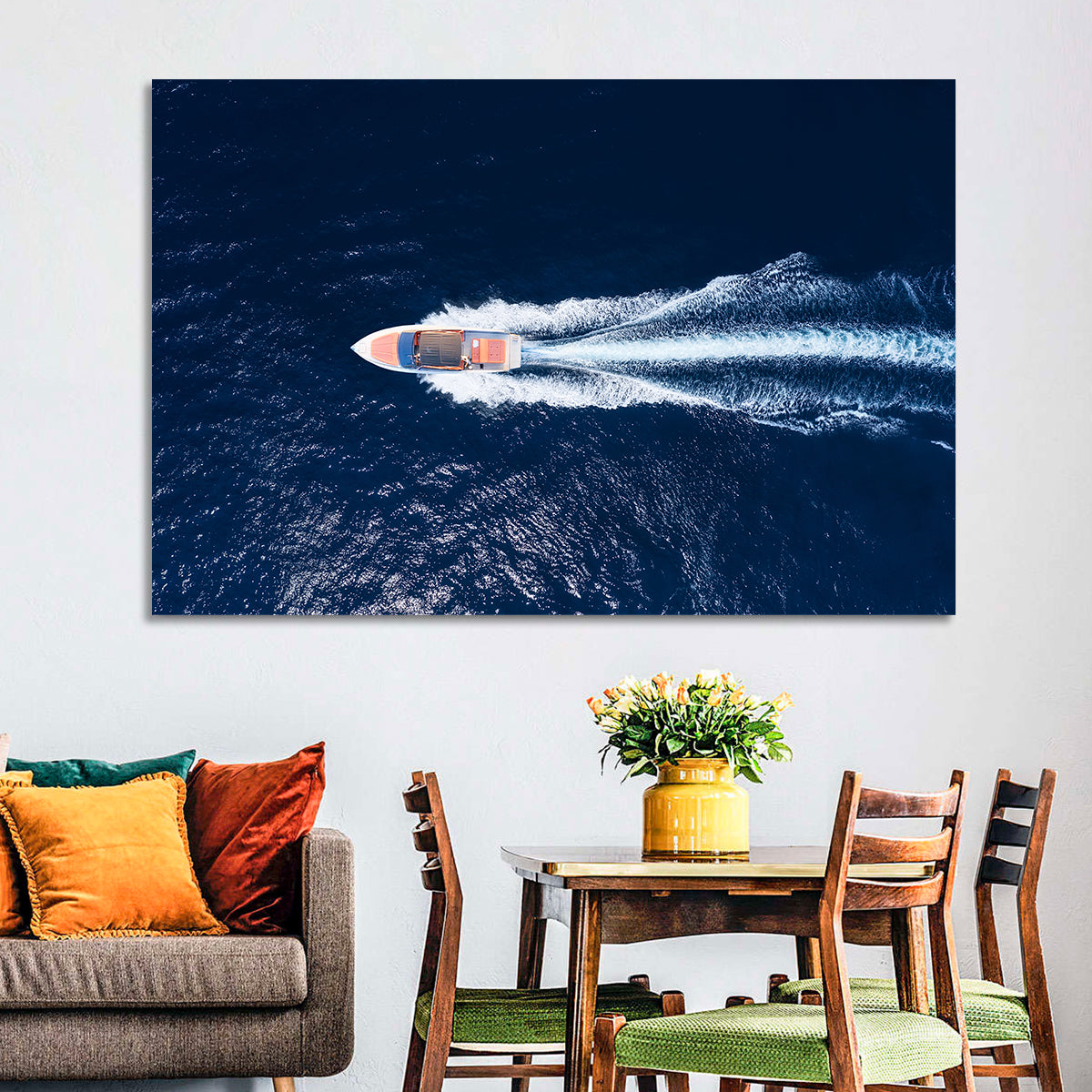 Sleek Speedboat Over Navy Sea Wall Art