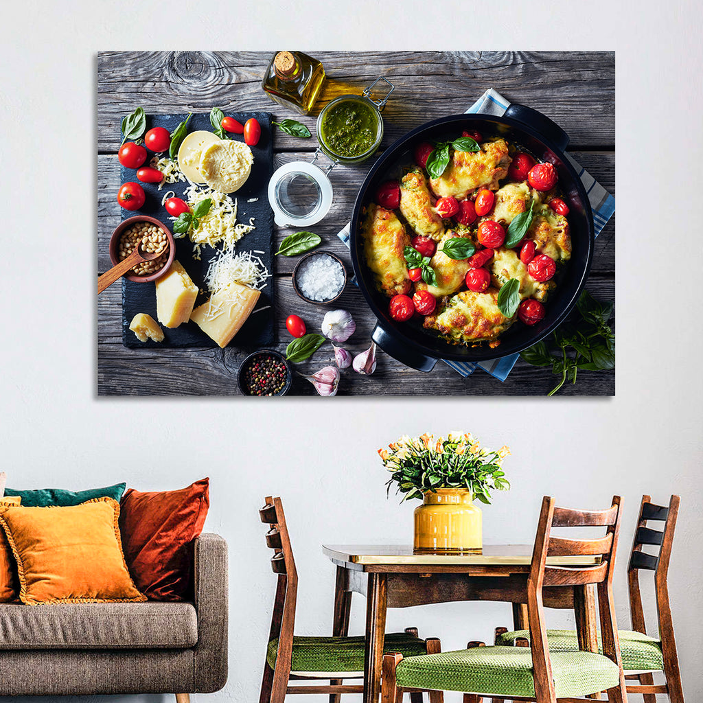 Pesto Baked Chicken Flat Lay Wall Art