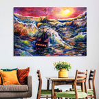 Stormy Sunset Sailing Ship Wall Art