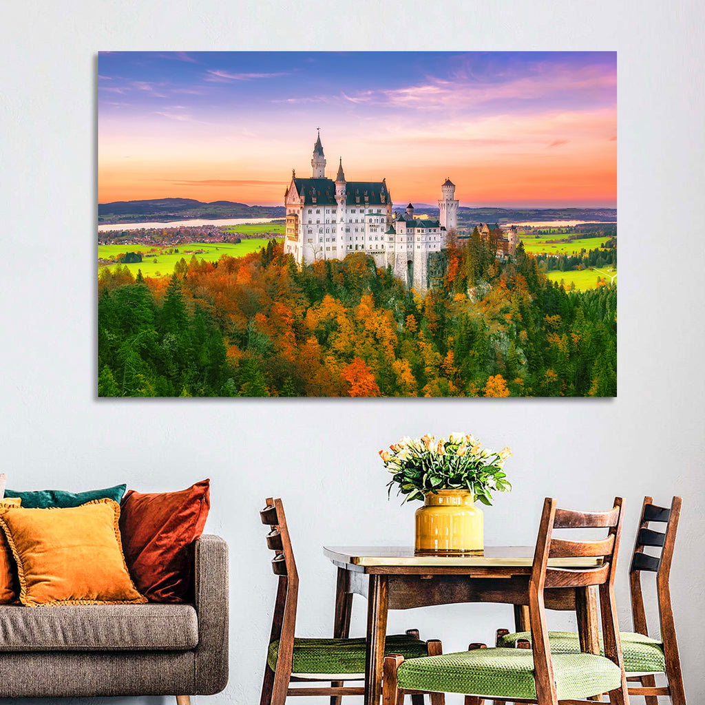 Neuschwanstein Castle at Autumn Sunset Wall Art