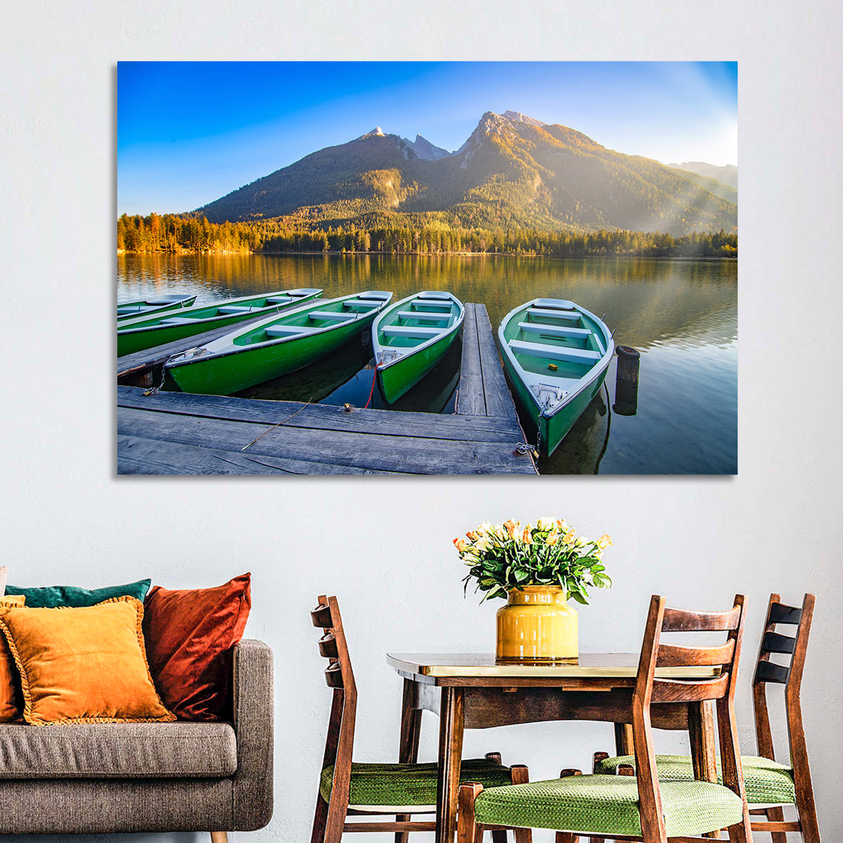 Moored Boats at Hintersee Wall Art in a room, landscape