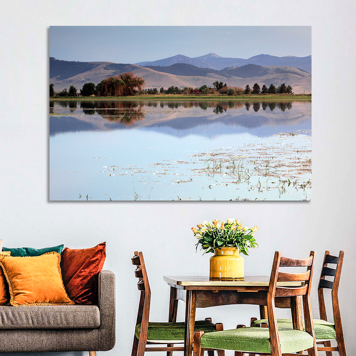 Mission Valley Lake Reflection Wall Art in a room, landscape