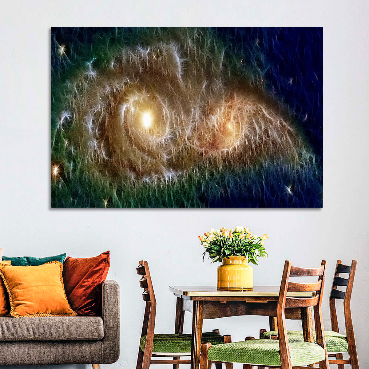 Infinite Universe and Galaxies Wall Art in a room, landscape