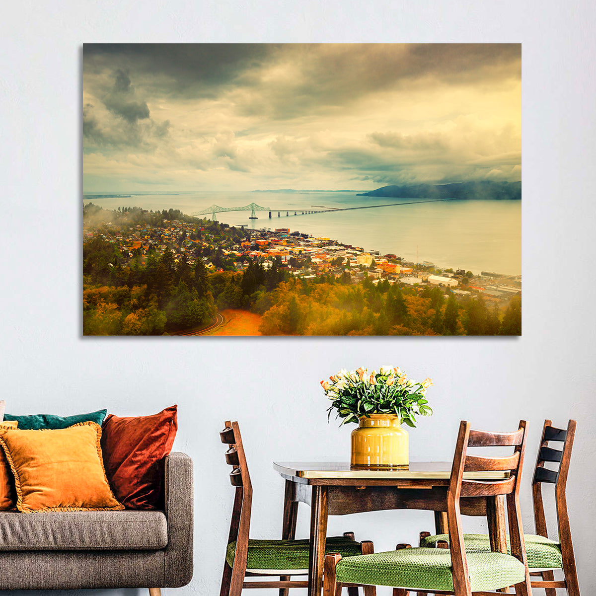 Astoria-megler Bridge Cityscape Wall Art in a room, landscape
