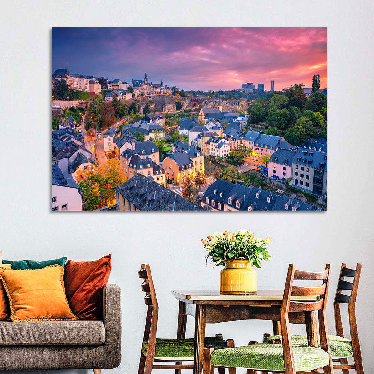 Luxembourg Grund at Dusk Wall Art in a room, landscape