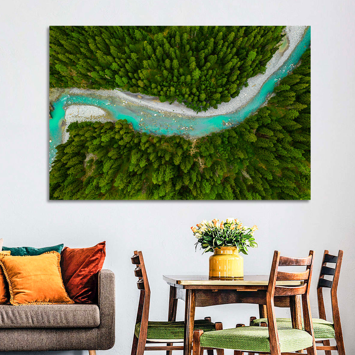 Inn River Aerial View Wall Art in a room, landscape