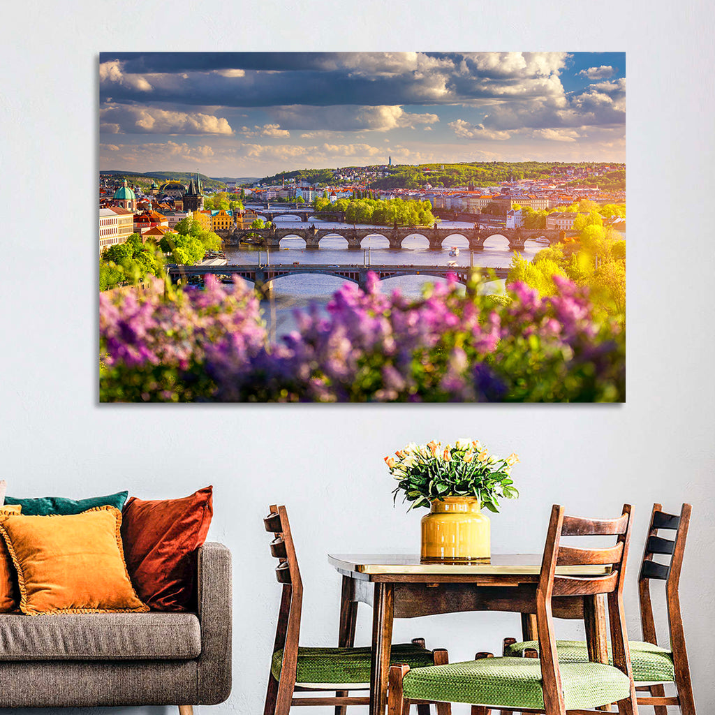 Prague Vltava Bridges in Spring Light Wall Art