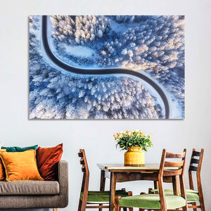 Snowy Aerial Forest Road Wall Art