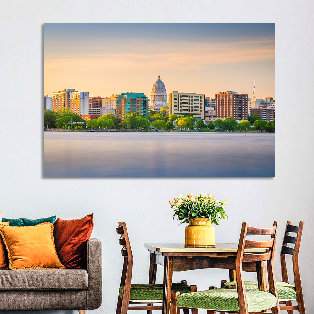 Madison Skyline at Lake Monona Wall Art in a room, landscape