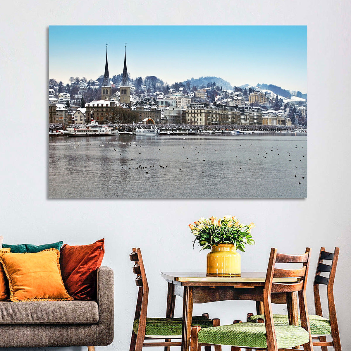 Hofkirche Lucerne Cityscape Wall Art in a room, landscape