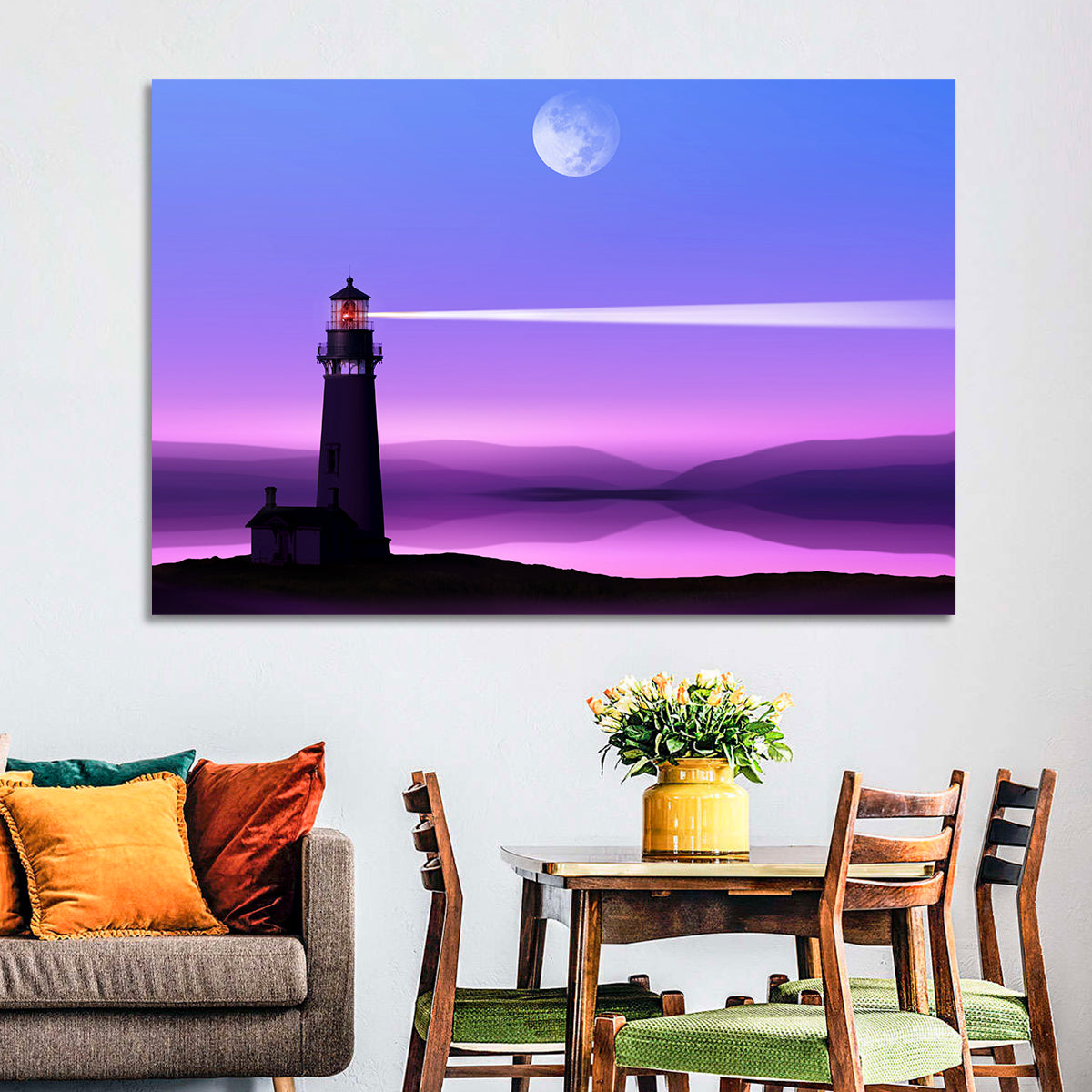 Moonlit Lighthouse Reflection Wall Art